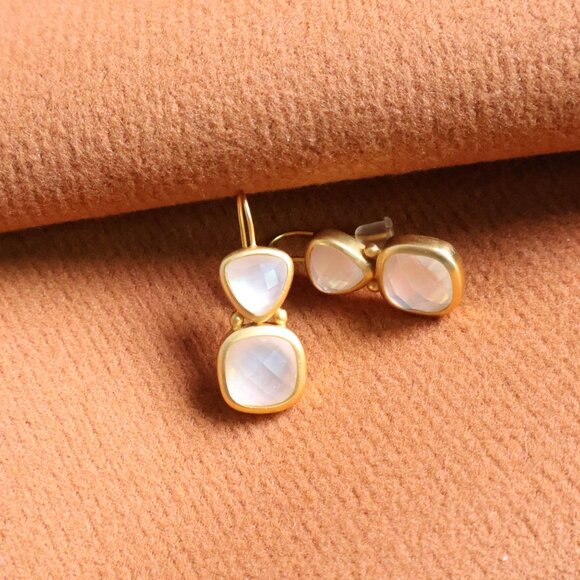 Julie Vos | Aquitaine - Gold Clear Crystal Earrings - Picture 2 of 2